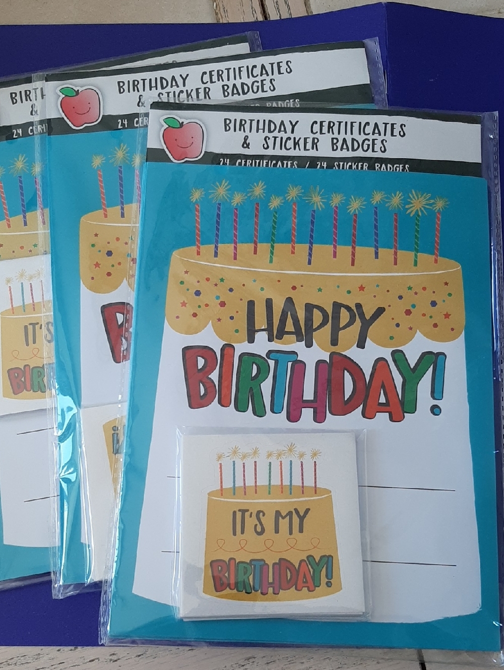 Happy Birthday Certificate & Sticker Badge Pack...(3) Packages Of 24